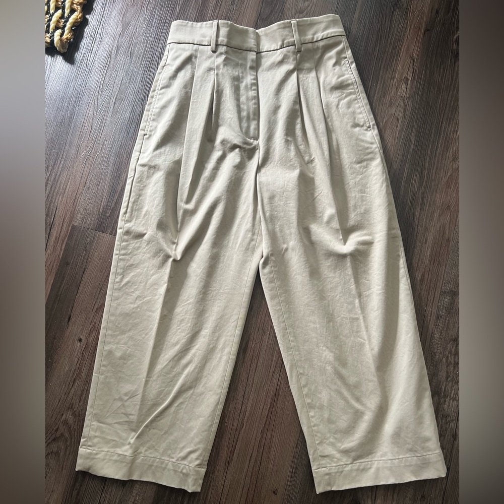 Banana Republic Khaki Pleated Wide-Leg Chinos